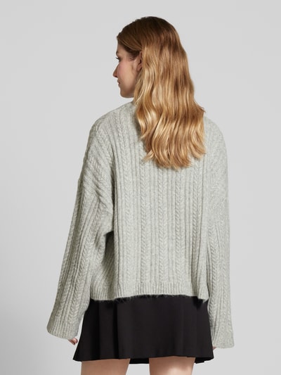 ICHI Strickpullover mit Zopfmuster Modell 'MYLLE' Hellgrau Melange 5