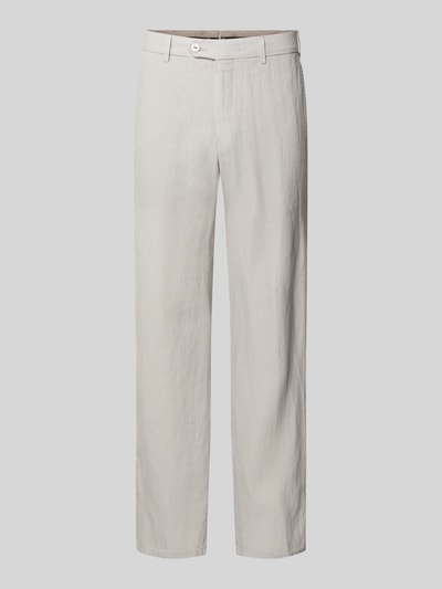 Produktfoto, Straight Fit Leinenhose aus reinen Leinen Modell 'Lynx' von Mmx in hellem Beige, Knopf- und Reißverschluss, Gesäßtaschen, Herren, strukturierte Leinen-Oberfläche, Bundweite 43 cm, Innenbeinlänge 81 cm Größe 32/32