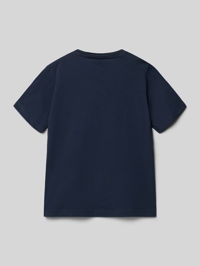 Produktfoto, T-Shirt aus reiner Baumwolle von Champion in Dunkelblau, gerade Passform, Rückansicht, schlichte Textur