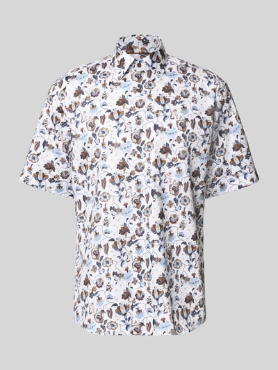 Produktfoto, Comfort Fit Business-Hemd aus Baumwolle mit Kentkragen von ETERNA, weiß-blauer Allover-Look, strukturierte Oberfläche