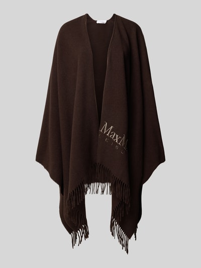 MaxMara Leisure Poncho aus Woll-Mix mit Label-Stitching Modell 'MARTORA' Hellbraun 1