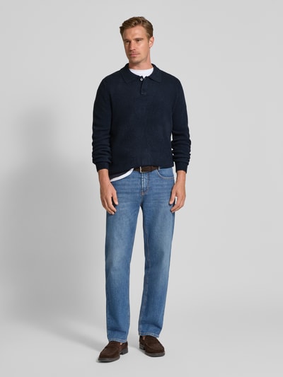 Forét Regular Fit Poloshirt aus Woll-Mix mit Knopfleiste Dunkelblau 1