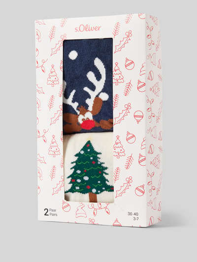 s.Oliver RED LABEL Socken aus Bio-Baumwoll-Mix mit weihnachtlichen Designs Dunkelblau 3