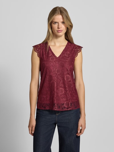 Pieces Regular fit blouseshirt met kant, model 'OLLINE' Donkerrood - 4