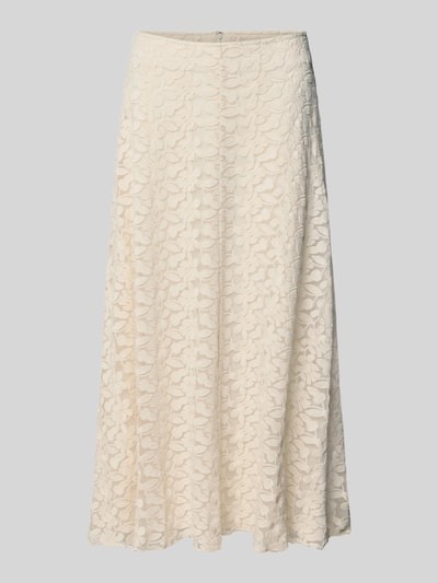 Produktfoto, Midirok im allover-look van Jake*s collectie uit katoenmix met A-lijn, stitchings, bandwijdte 37 cm, totale lengte 83 cm, crèmekleur, florale textuur