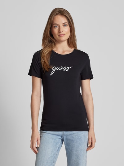 Guess T-shirt z nadrukiem z logo model ‘CARRIE’ Czarny 4