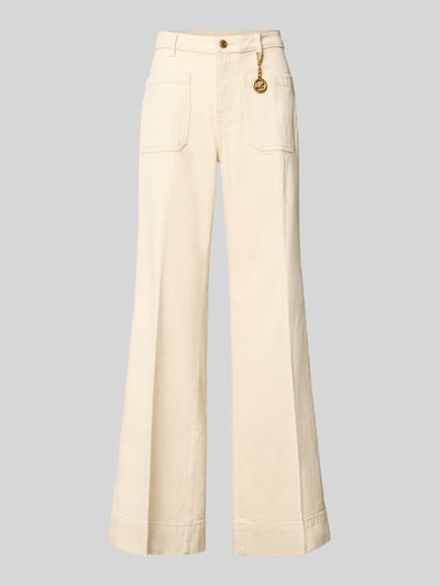 Produktfoto, High Rise Bootcut Fit stoffen broek uit mix van katoen en elastaan met steekzakken, knoop- en ritssluiting, Labelhanger in metallic, Bandwijdte maat 36: 37 cm, Binnenbeenlengte maat 36: 84 cm, van MICHAEL Michael Kors