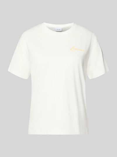 Produktfoto, Damen T-Shirt mit Rundhalsausschnitt Modell 'SYBILLA' von Vila, Reine Baumwolle, Regular-Fit, Stitching, Rückenlänge 60 cm, Größe S, weiß