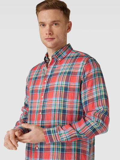 Christian Berg Men Regular Fit Freizeithemd aus Leinen mit Tartan-Karo Hellrot 3