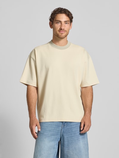 BOSS Orange Regular fit T-shirt van katoenmix Ecru - 4