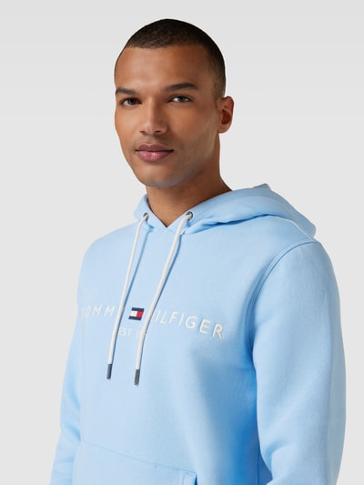 Tommy Hilfiger Hoodie met kangoeroezak, model 'TOMMY LOGO' Hemelsblauw - 3