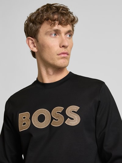 BOSS Sweatshirt met labelstitching, model 'Sharpe' Zwart - 3