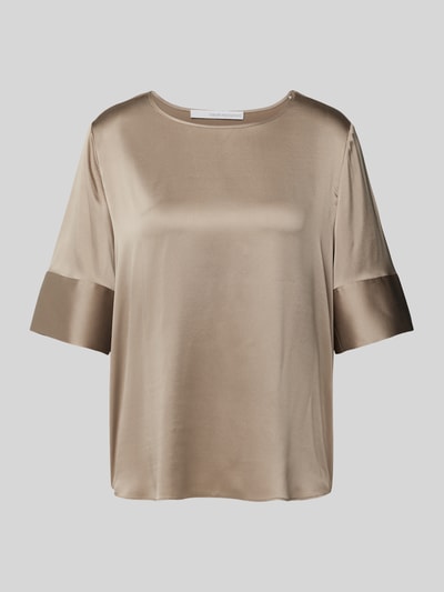 Herzensangelegenheit Blusenshirt mit Rundhalsausschnitt aus Seide Taupe 2