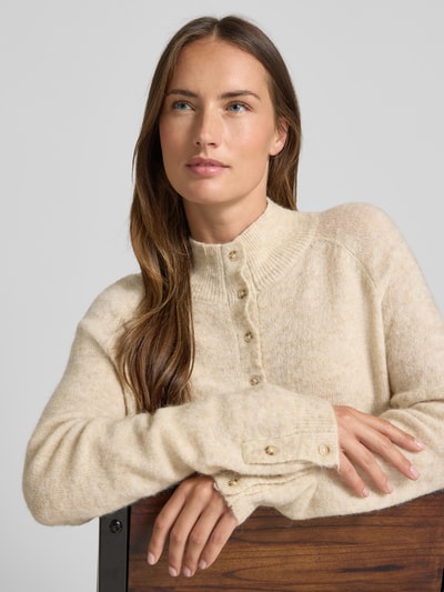 MSCH Copenhagen Strickpullover mit Stehkragen und Knopfleiste Beige 3