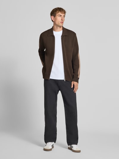 Marc O'Polo DENIM regular fit gebreid jack van puur katoen Chocoladebruin - 1
