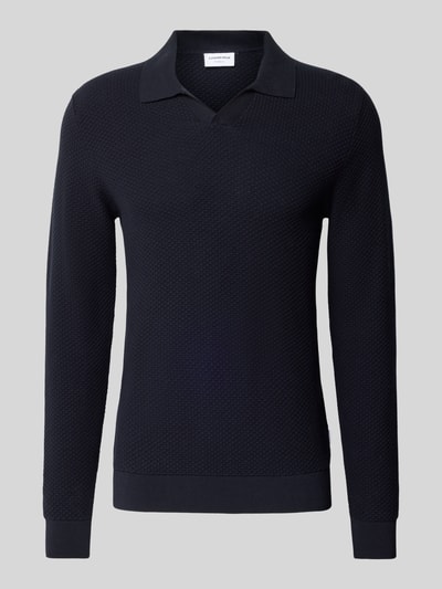 Lindbergh Strickpullover mit Strukturmuster und Umlegekragen Dunkelblau 2