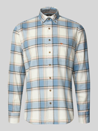 Produktfoto, Regular Fit Freizeithemd mit Button-Down-Kragen von Fynch-Hatton, kariert in Blau und Beige, Baumwolle, strukturierte Oberfläche