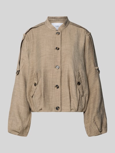 Produktfoto, Jacke aus Viskose-Mix mit Stehkragen Modell 'RINA' von YAS, mieszanka wiskozy z dodatkiem streczu, krój relaxed fit, listwa guzikowa, wpuszczane kieszenie z zapięciem na guzik, długość tyłu w rozmiarze 36: 54 cm, szerokość ramion w rozmiarze 36: 48 cm, szerokość klatki piersiowej w rozmiarze 36: 57 cm, długość rękawów w rozmiarze 36: 61 cm