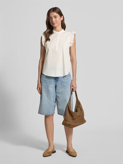 VERO MODA Regular Fit Bluse aus Baumwoll-Leinen-Mix Modell 'SELMA' Weiss 1