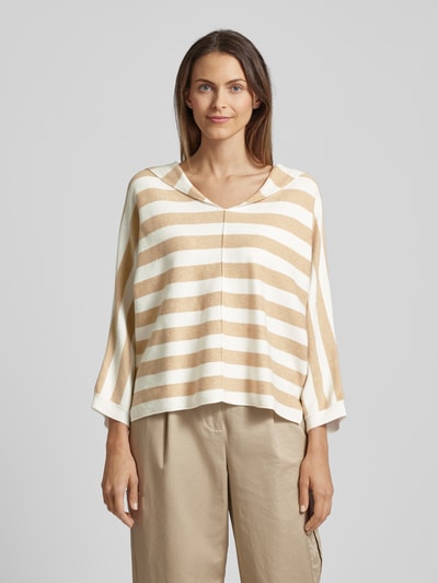 Tom Tailor Pullover mit Streifenmuster und 3/4-Arm Beige 4