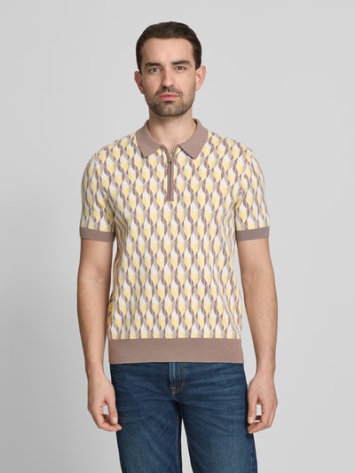 HUGO Poloshirt mit Reißverschluss und Allover-Print Modell 'SEOMO' Beige 4
