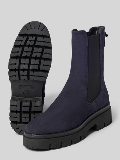 Produktfoto, dunkelblaue Chelseas aus echtem Rindsleder von Tamaris, schwarz profilierte Sohle, Damen Chelseas von Tamaris