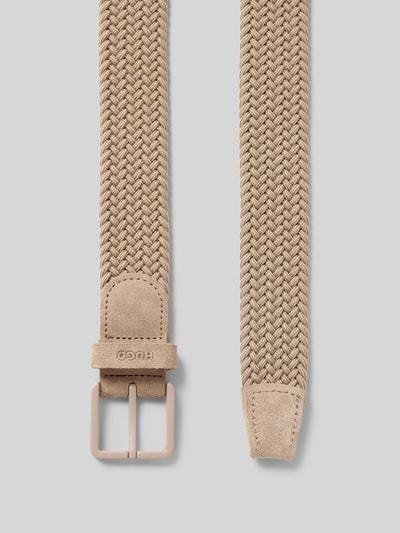 Produktfoto, Gürtel mit Webmuster Modell 'GETHIN-WNE_SZ35' von BOSS in Beige, Optik: Unifarben, Dornschließe, Echtleder-Detail, Label-Prägung