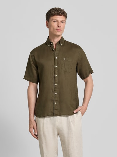 Fynch-Hatton Regular Fit Leinenhemd mit Button-Down-Kragen Oliv 4