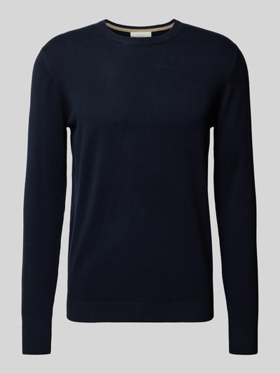 Bruun & Stengade Gebreide pullover met geribde ronde hals, model 'JUPITER' Donkerblauw - 2