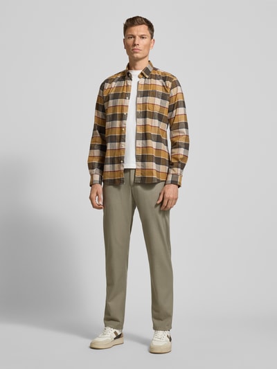 Christian Berg Men Straight fit stoffen broek van viscosemix Kaki gemêleerd - 1