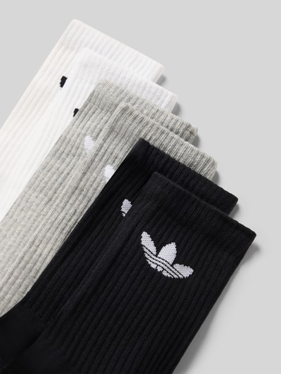 Produktfoto, Socken mit Logo im 6er-Pack von adidas Originals für Herren aus Baumwoll-Mix mit Stretch-Anteil in Weiß, Grau und Schwarz.