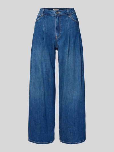 Productfoto, Wide Fit Jeans met gelegde plooien van Guess Jeans, elastische katoenmix, blauw, 5-pocket-design, rechte wijde pijpen.