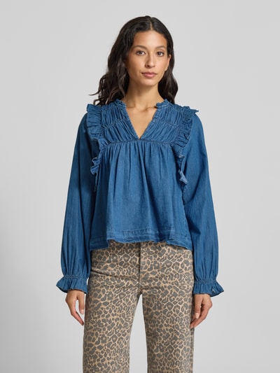 Neo Noir Regular Fit Jeansbluse mit Rüschen Modell 'Janis' Blau 4