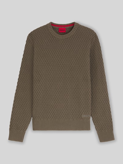 HUGO Regular Fit Strickpullover mit 3D-Strukturmuster Modell 'SYER' Taupe 2