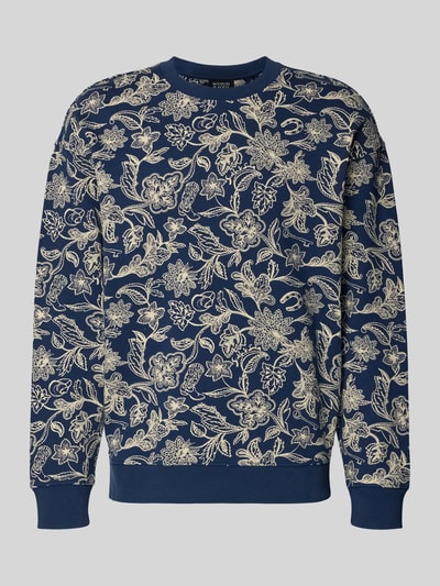 Produktfoto, Sweatshirt im Allover-Look mit Rundhalsausschnitt von Scotch & Soda aus puur katoen in regular fit, all-over look, ronde hals, ruglengte maat M 67 cm, mouwlengte maat M 68 cm, donkerblauw met lichte bloemenprint, zachte textuur