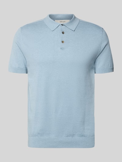 Produktfoto, Regular Fit Poloshirt aus Bio-Baumwoll-Mix Modell 'BERG' von SELECTED HOMME in hellblauer Melange, Strickstruktur, kurze Knopfleiste, gerippte Abschlüsse