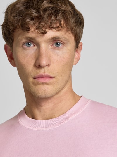 Drykorn T-shirt met geribde ronde hals, model 'RAPHAEL' Rosé - 3