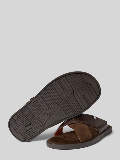 bugatti Lederslides mit Label-Schriftzug Modell 'Derek' Cognac 4