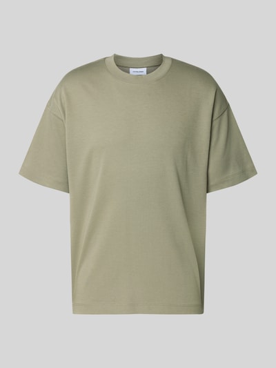 Produktfoto, T-shirt met ronde hals model 'BARRON' van Jack & Jones, heren T-shirt van katoenmix met stretch, regular fit, ruglengte bij maat M 69 cm, effen lichtgroen, gladde textuur