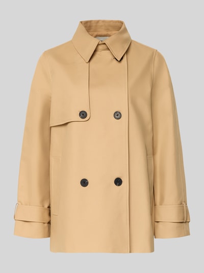 Produktfoto, Trenchcoat mit Ärmelriegeln von Stefanel aus reiner Baumwolle in Beige, Zweireiher, Umlegekragen, Regular Fit, glatte Textur