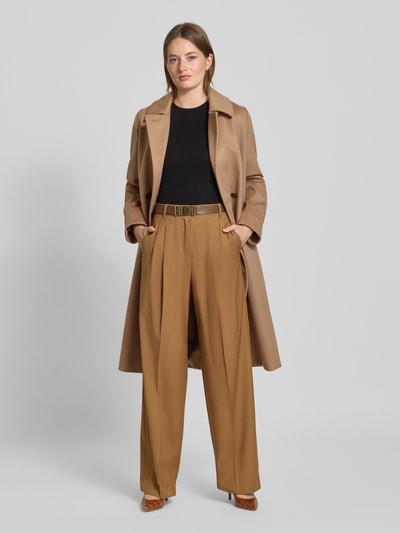 Max Mara Studio Weite Hose aus Schurwoll-Canvas Modell 'BERGAMO' Cognac 1