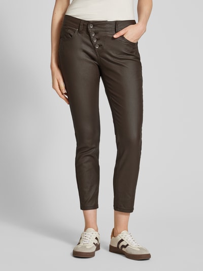 Buena Vista Skinny fit broek in leerlook, model 'Malibu' Donkerbruin - 4