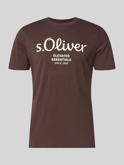 Produktfoto, Regular Fit T-Shirt aus reiner Baumwolle von s.Oliver RED LABEL, Optik: Unifarben, Label-Print, Rundhals, Kurzarm, Jersey, glatte Struktur, Farbe Braun