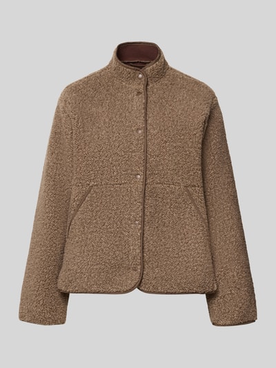 Produktfoto, Jacke aus Teddyfell Modell 'VERA' von JJXX in braun, Teddybont, Recht pasvorm, Opstaande kraag, zij-steekzakken, drukknoopsluiting, ruglengte maat S: 65 cm, schouderbreedte: 42 cm, borstwijdte: 56 cm, mouwlengte: 60 cm