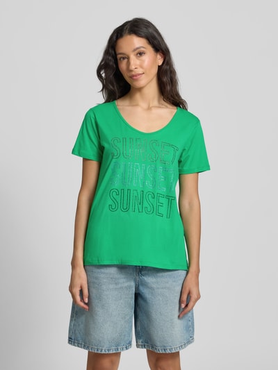Milano Italy T-Shirt mit Strasssteinbesatz Gruen 4