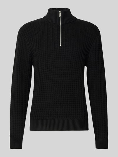 SELECTED HOMME Bluza o kroju regular fit z kołnierzem i fakturą wafla model ‘TOM’ Czarny 2