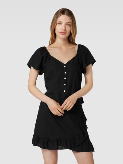 VERO MODA Blusenshirt aus Viskose-Leinen-Mix mit Herzausschnitt Black 4