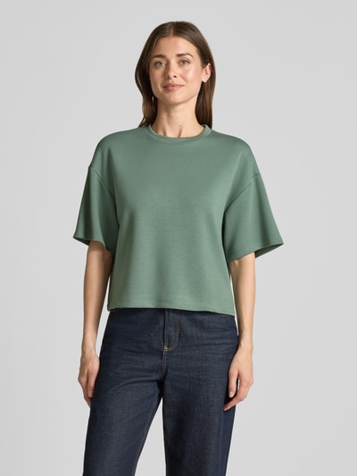 MSCH Copenhagen Boxy fit sweatshirt van viscosemix met 1/2-mouwen Kaki - 4