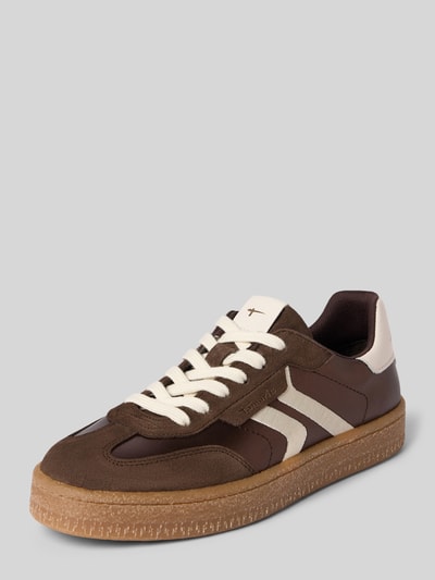Produktfoto, Sneaker aus echtem Leder von Tamaris, braune und cremefarbene Farbkombination, glatte und leicht strukturierte Oberfläche. Damen Sneaker von Tamaris