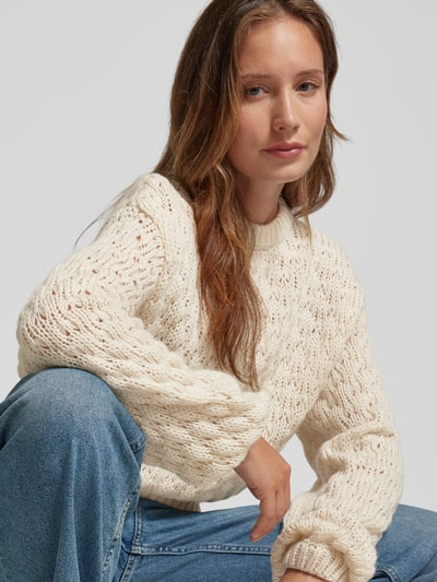 YAS Strickpullover mit Zopfmuster Modell 'BUBBA' Ecru 3